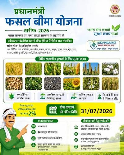 फसल बीमा कराने की अंतिम तिथि 31 जुलाई 2026