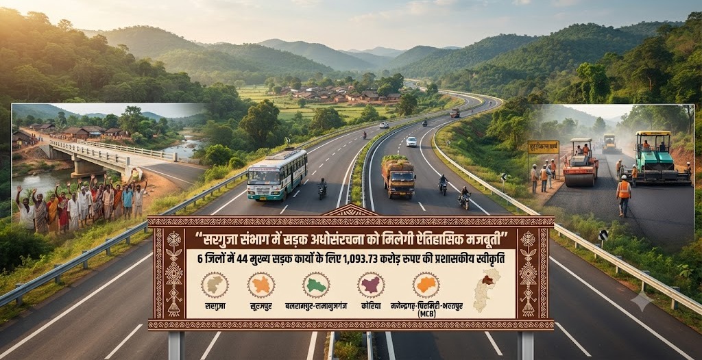 6 जिलों में 44 मुख्य सड़क कार्यों के लिए 1,093.73 करोड़ रुपए की प्रशासकीय स्वीकृति